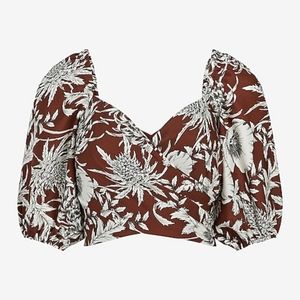 NWT Express Satin Printed Faux Wrap Tie Back Cropped Top Size 10